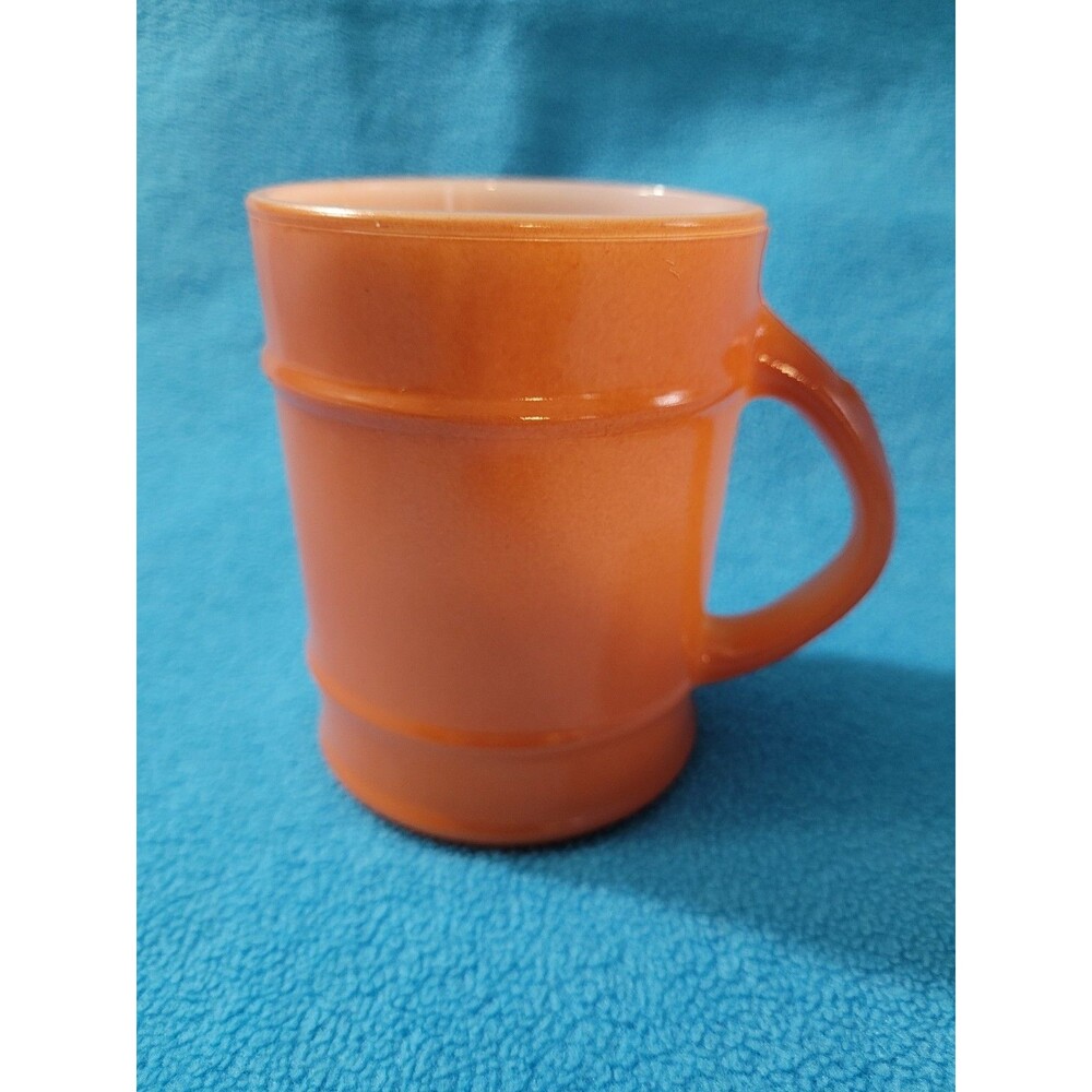 FIRE KING Mug 4" Orange Milk Glass Barrel Vintage Coffee Cup ANCHOR HOCKING